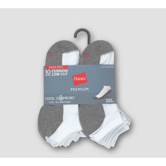 Hanes Premium 10 Pairs Low Cut Socks Cool Comfort Size 12-14 Pack 2 - Picture 2 of 4